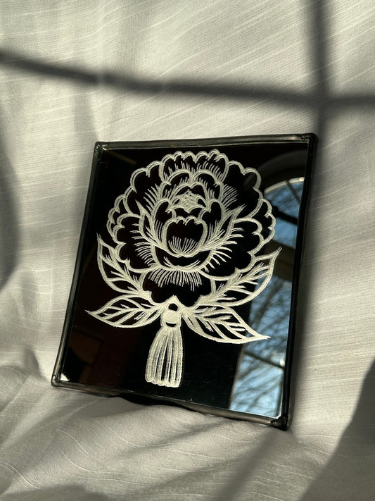 Peony Bouquet Mirror Engraving